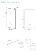 Square inloopdouche 900 x 2000 x 10 mm nano helder glas/mat zwart