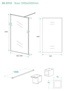 Square inloopdouche 1000 x 2000 x 10 mm nano helder glas/mat zwart