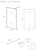 Square inloopdouche 1100 x 2000 x 10 mm nano helder glas/mat zwart