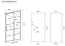 Horizon nisdeur met vast deel en raster 1400 x 2000 x 8mm nano helder glas/mat zwart