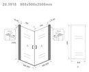 Salone cabine met 2 draaideuren 900 x 900 x 2000 x 8 mm nano helder glas/mat zwart