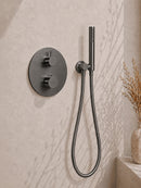 Caral inbouwthermostaat 2 weg rond compleet met hoofddouche 30 cm en staafhanddouche gunmetal
