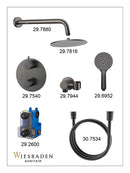 Caral inbouwthermostaat 2 weg rond compleet met hoofddouche 30 cm en 3 standen handdouche handdouche gunmetal