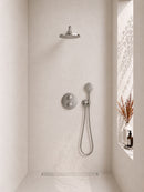 Caral inbouwthermostaat 2 weg rond compleet met hoofddouche 25 cm en 3 standen handdouche handdouche geborsteld staal