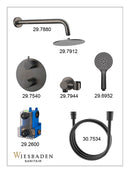 Caral inbouwthermostaat 2 weg rond compleet met hoofddouche 25 cm en 3 standen handdouche handdouche gunmetal