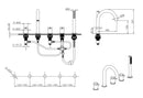 Combinaison de rebord de baignoire Caral 5 trous chromé
