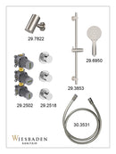 Caral inbouwthermostaat 2 stopkranen compleet met Beam hoofddouche glijstang en 3 standen handdouche geborsteld staal