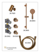 Caral inbouwthermostaat 2 stopkranen compleet met Beam hoofddouche glijstang en 3 standen handdouche geborsteld brons koper