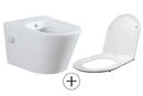 Vesta wandcloset rimless met bidetkraan warm koud water met Flatline toiletzitting glans wit