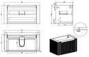 Sulora onderkast afgeronde hoeken geribbeld met 1 lade 1 uitsparing 100 x 48 cm walnoot