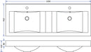 Tigris wastafel dubbel met 2 kraangaten 120x46x8 cm kunstmarmer glans wit