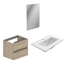 Meuble de salle de bain Cancun 60 Chêne - 2 Tiroirs avec Lavabo et Miroir - Futurbath