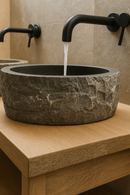 Lavabo AquaVik Pierre Bleue Adoucie Ronde Martelée 40x12 cm