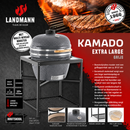 Landmann Kamado 26 pouces XXL avec table grise - Barbecue au charbon de bois en céramique - Pierres à pizza MLS - Ø57 cm