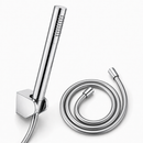 Ensemble douchette ronde + flexible et support chrome