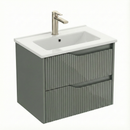 Meuble de salle de bains Soho vert mat 60 cm – Vasque en céramique – 2 tiroirs