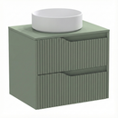 Meubles de salle de bains Soho Vert mat 60 cm – Vasque blanche mate – 2 tiroirs
