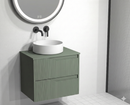 Meubles de salle de bains Soho Vert mat 60 cm – Vasque blanche mate – 2 tiroirs