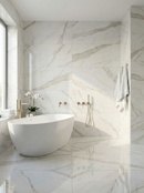 Carreau de sol rectangulaire Calacatta Jade White 60x120 cm – Porcelaine rectifiée brillante – Aspect marbre veiné de gris