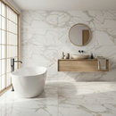 Carreau de sol rectangulaire Calacatta Jade White 80x160 cm – Finition rectifiée brillante – Aspect marbre veiné de gris